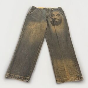 Tupac Makaveli Jeans 42x34 Baggy Denim Fade Graphic Hip Hop Y2K Grunge Rap 90s